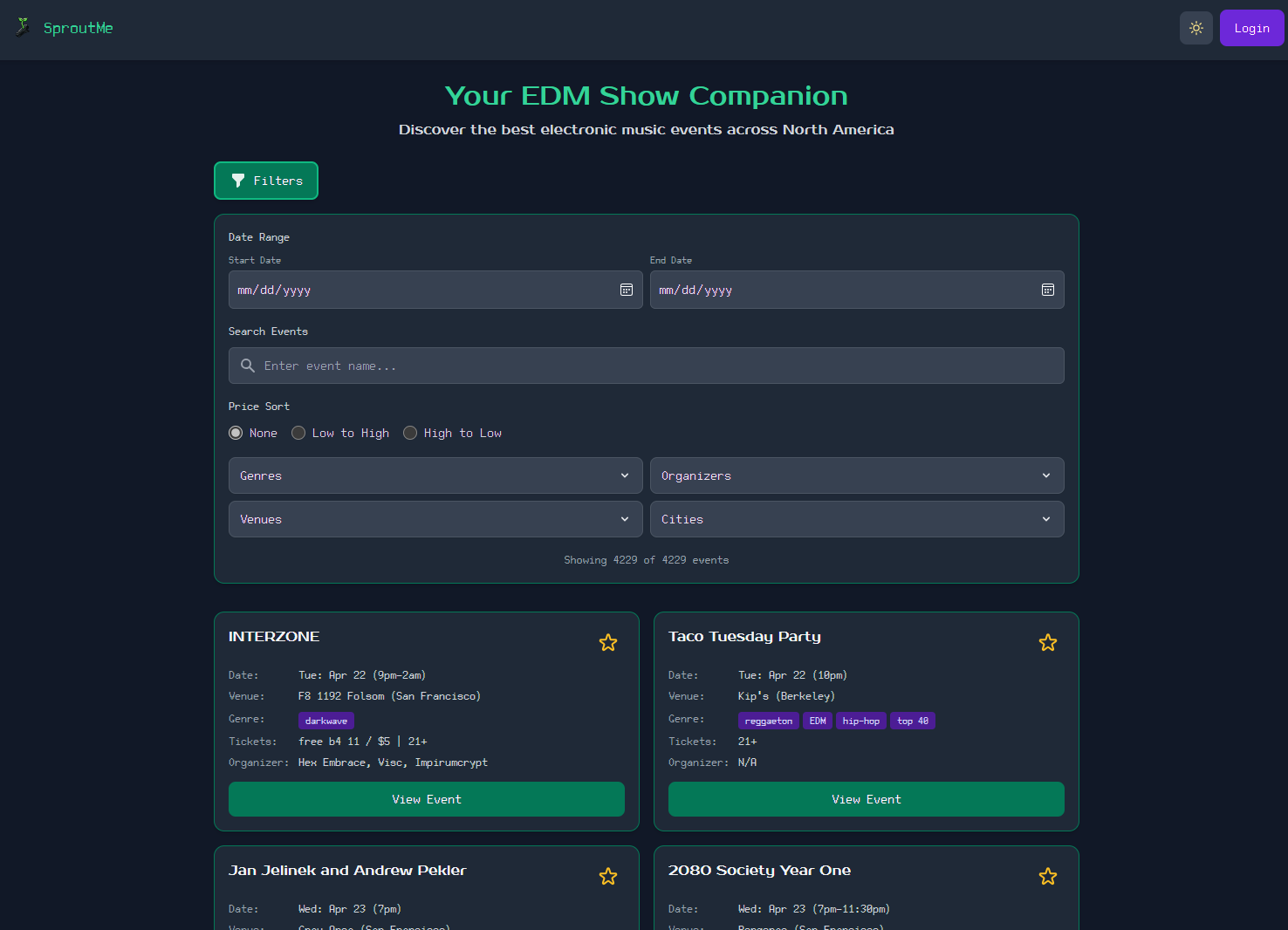 SproutMe - Find EDM Shows & Events